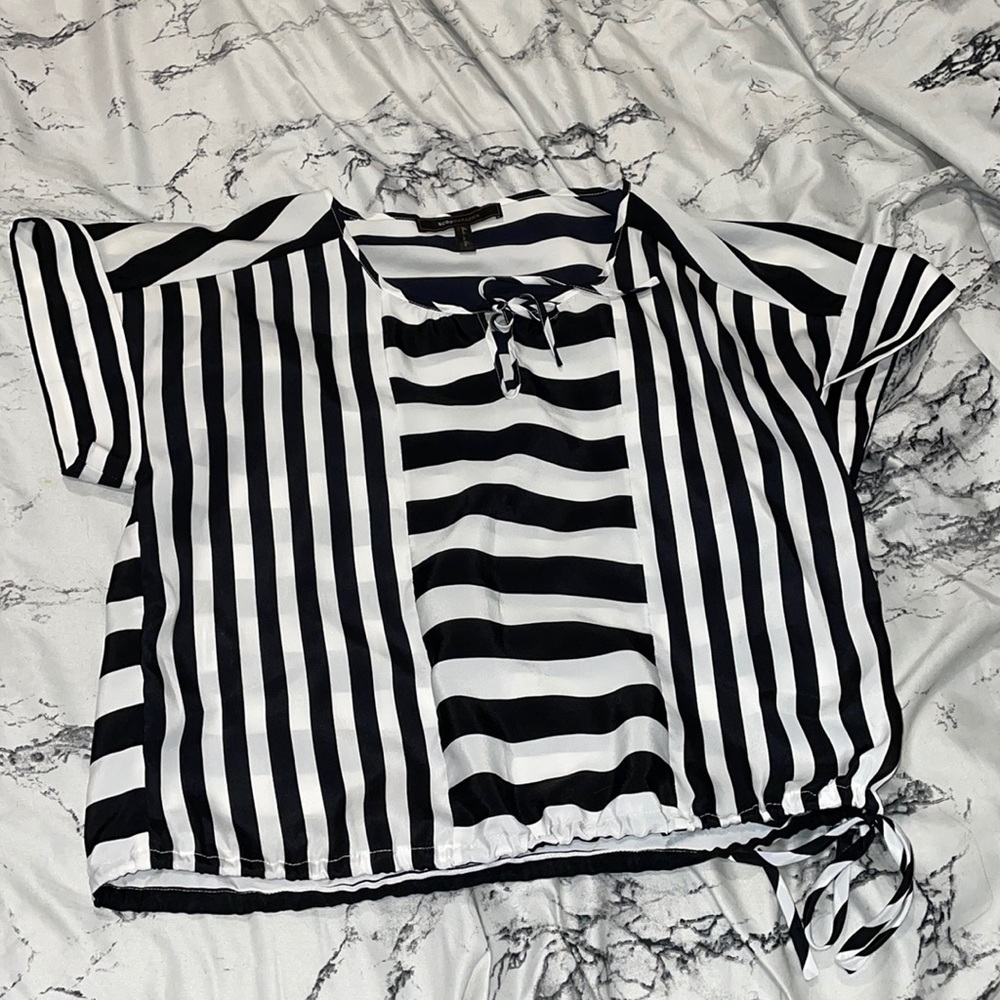 BCBG Black & White Striped Blouse